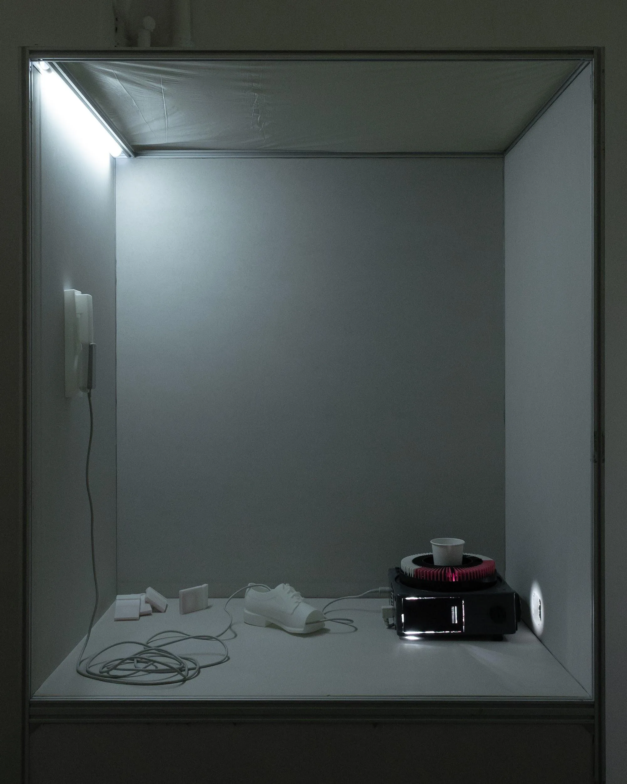 part of the installation Dave calls Meg - phone booth: slide projection, digital print of screenshots (Late Show with David Letterman)